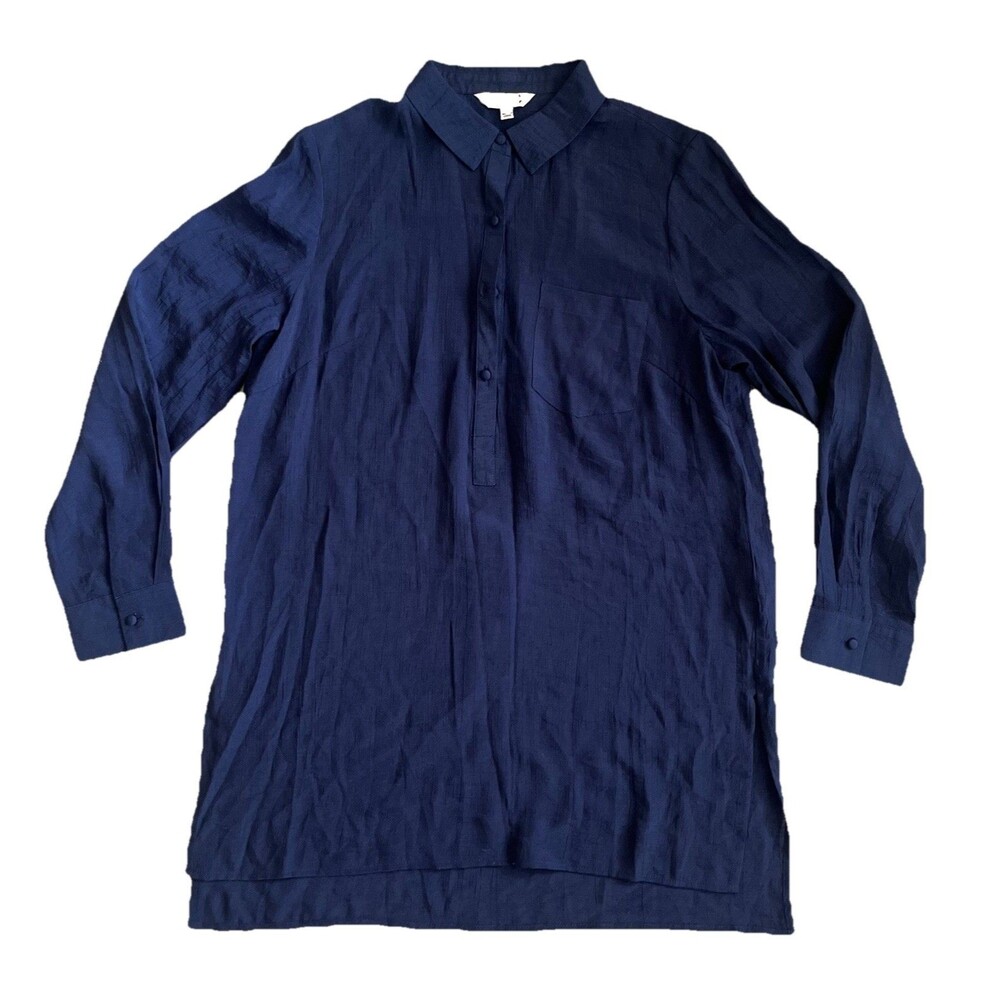 Nanette Lepore Blue Sz Medium Semi Sheer Button Tunic Blouse Light Nautical